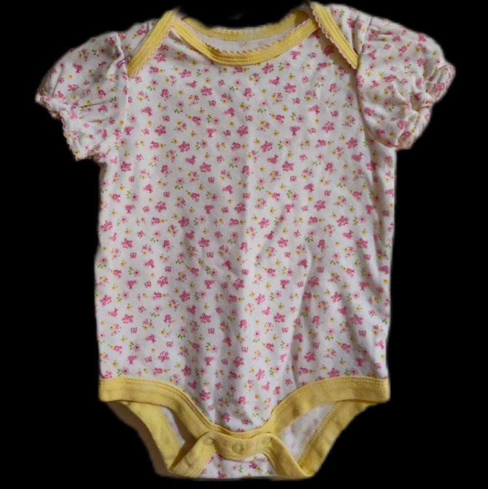 Faded Glory 6-9 months White Floral Print Onesie